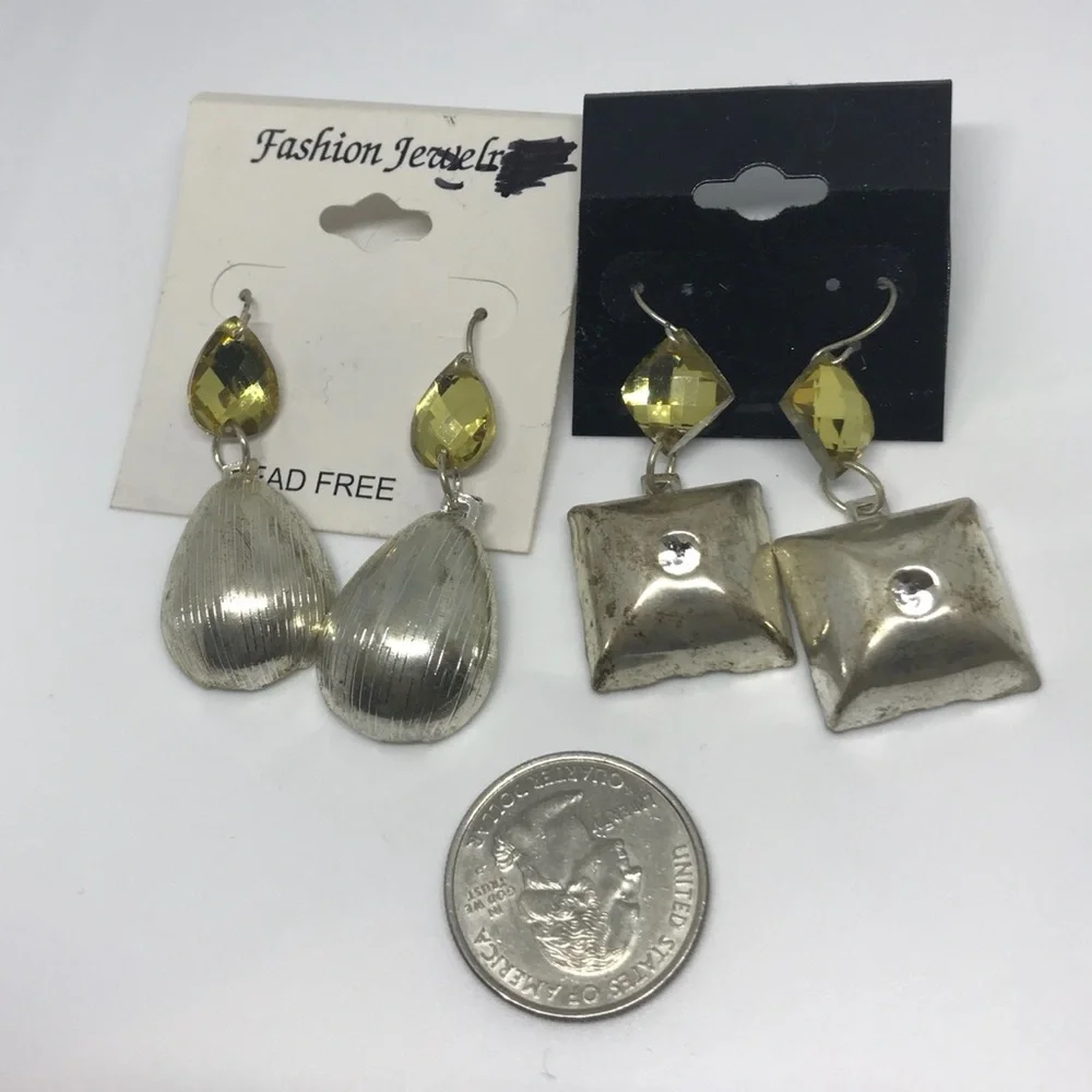 Vintage Costume Jewelry Earrings Acrylic Crystal Stones in Metal Setting Rare